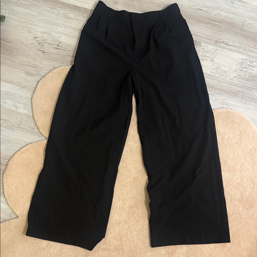 Wide leg elastic waist, black business pants